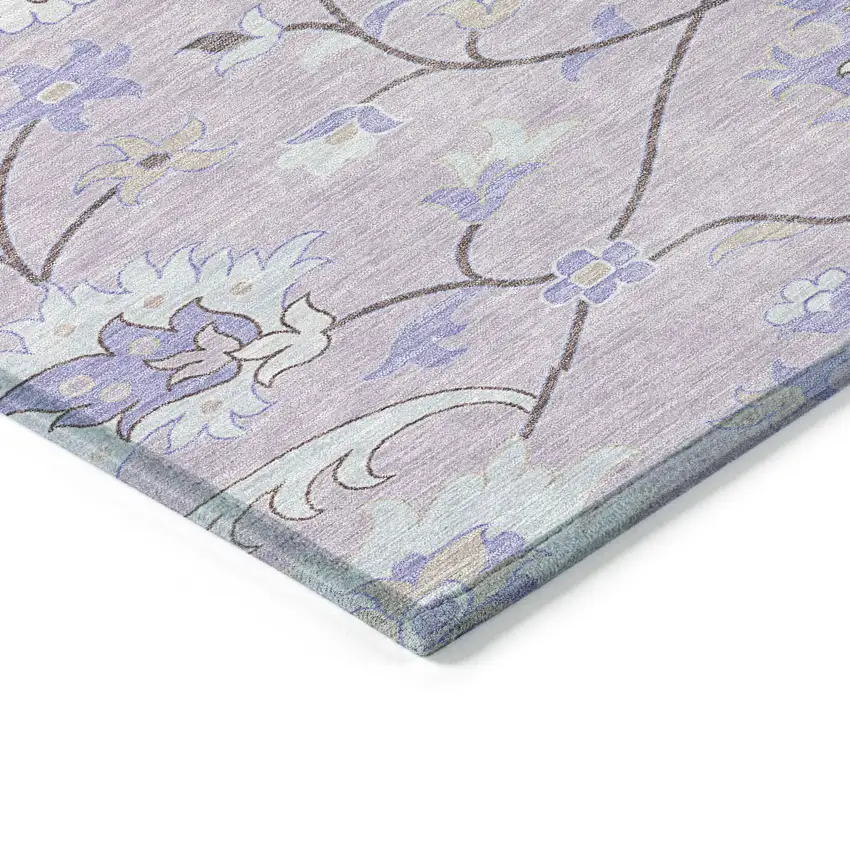 Blush Lavender And Beige Floral Washable Indoor Outdoor Area Rug Photo 6