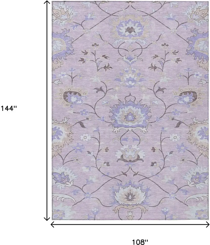 Blush Lavender And Beige Floral Washable Indoor Outdoor Area Rug Photo 3