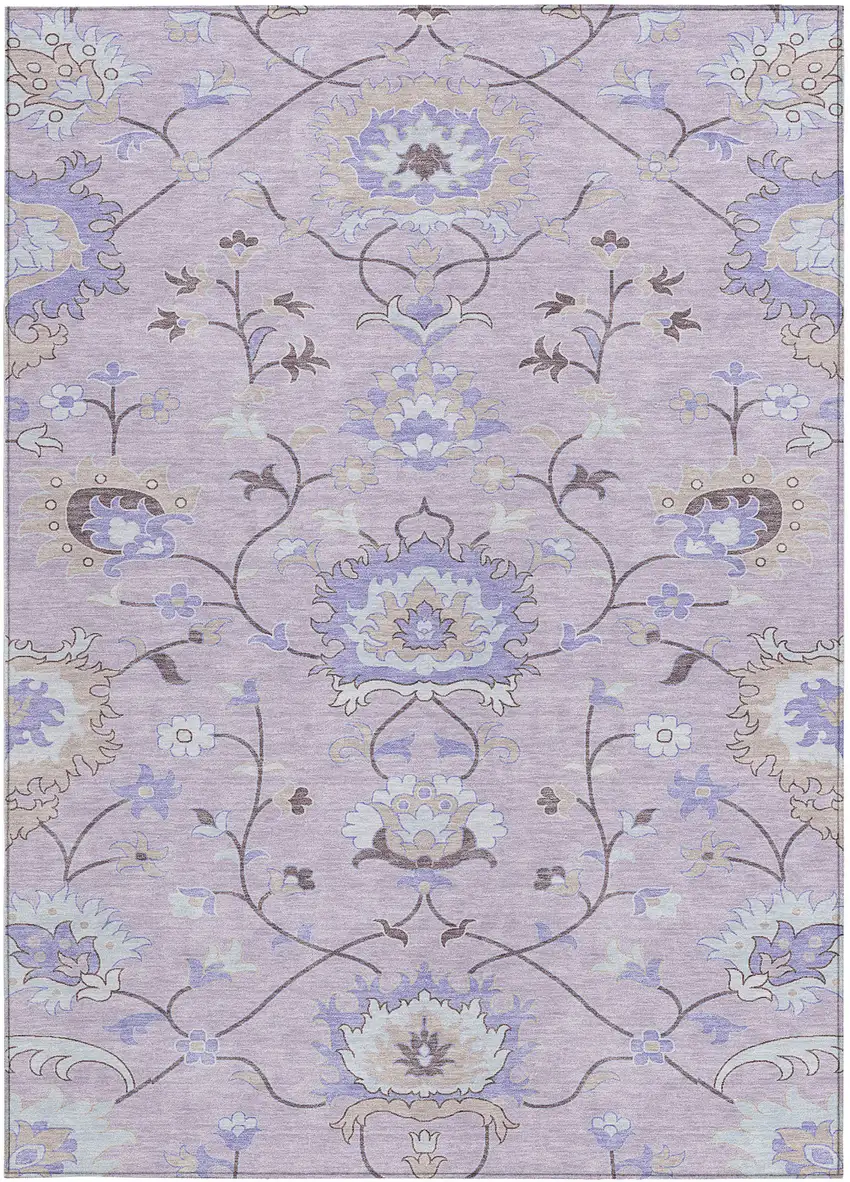 Blush Lavender And Beige Floral Washable Indoor Outdoor Area Rug Photo 4
