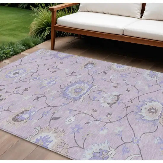Blush Lavender And Beige Floral Washable Indoor Outdoor Area Rug Photo 1