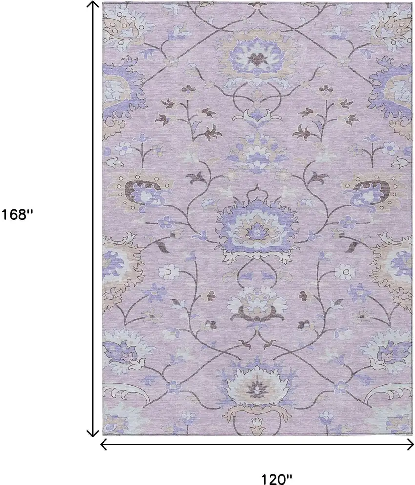 Blush Lavender And Beige Floral Washable Indoor Outdoor Area Rug Photo 3