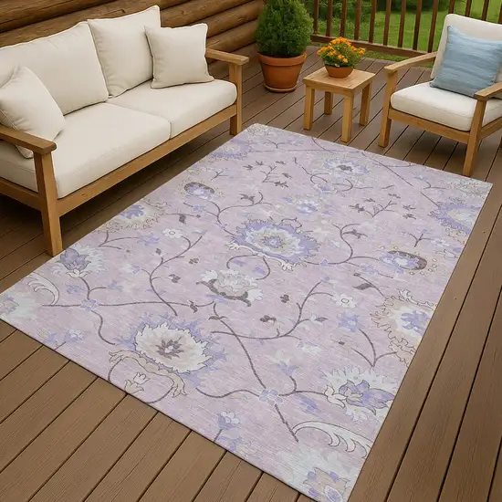 Blush Lavender And Beige Floral Washable Indoor Outdoor Area Rug Photo 9
