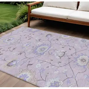 Photo of Blush Lavender And Beige Floral Washable Indoor Outdoor Area Rug
