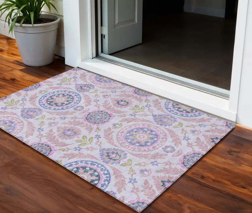 Blush Lavender And Purple Floral Washable Indoor Outdoor Area Rug Photo 1
