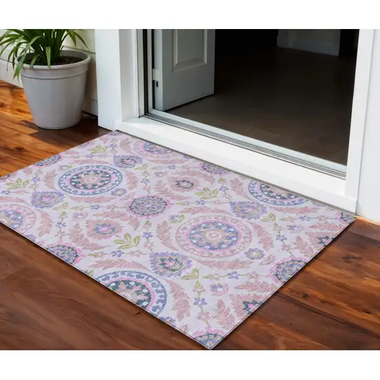 Blush Lavender And Purple Floral Washable Indoor Outdoor Area Rug Photo 1