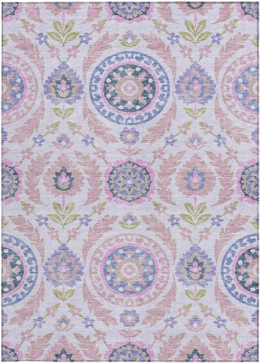 Blush Lavender And Purple Floral Washable Indoor Outdoor Area Rug Photo 5