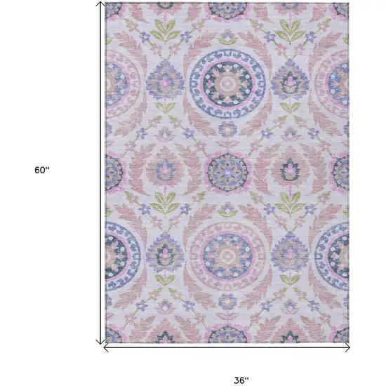 Blush Lavender And Purple Floral Washable Indoor Outdoor Area Rug Photo 7
