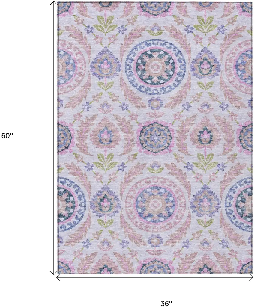 Blush Lavender And Purple Floral Washable Indoor Outdoor Area Rug Photo 7