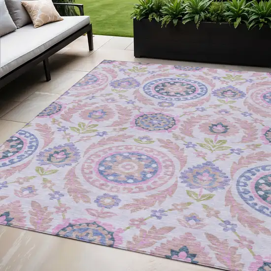 Blush Lavender And Purple Floral Washable Indoor Outdoor Area Rug Photo 1