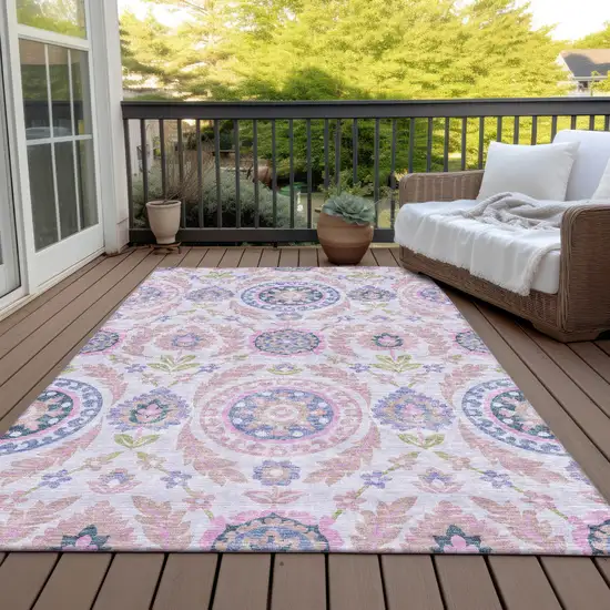 Blush Lavender And Purple Floral Washable Indoor Outdoor Area Rug Photo 6