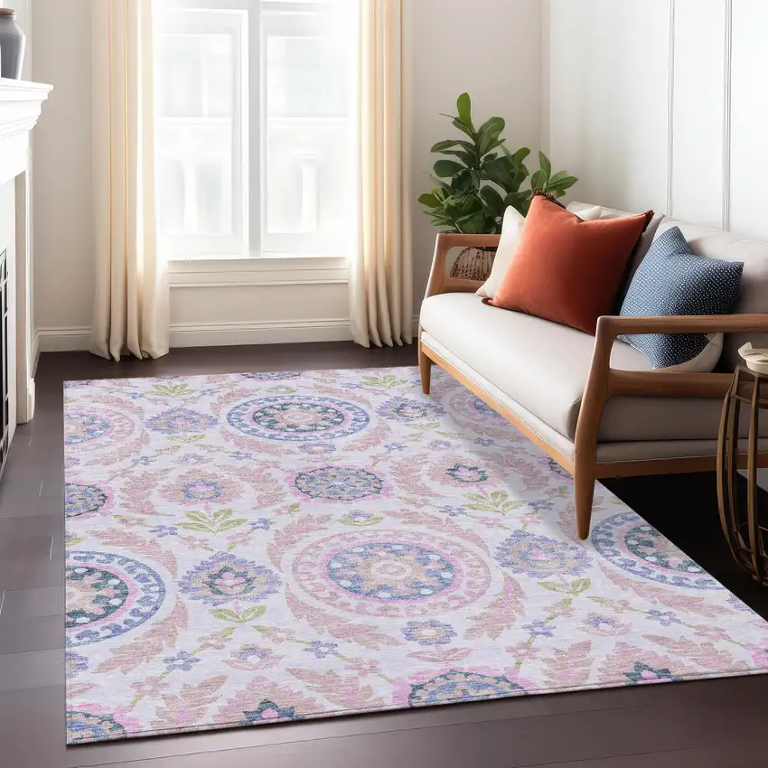 Blush Lavender And Purple Floral Washable Indoor Outdoor Area Rug Photo 8