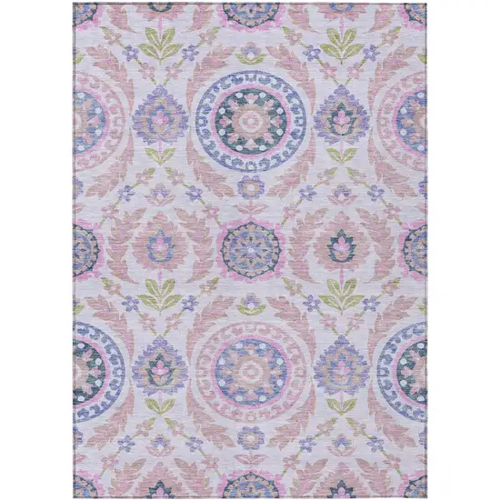 Blush Lavender And Purple Floral Washable Indoor Outdoor Area Rug Photo 1