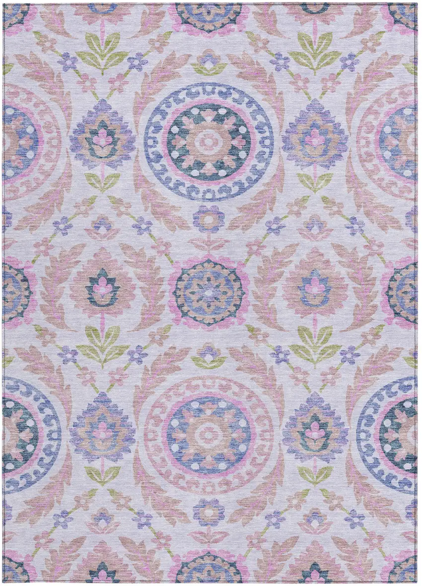 Blush Lavender And Purple Floral Washable Indoor Outdoor Area Rug Photo 5