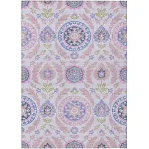 Photo of Blush Lavender And Purple Floral Washable Indoor Outdoor Area Rug
