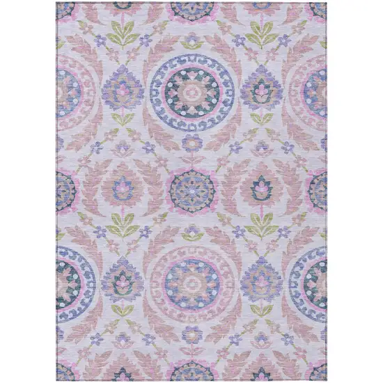 Blush Lavender And Purple Floral Washable Indoor Outdoor Area Rug Photo 1
