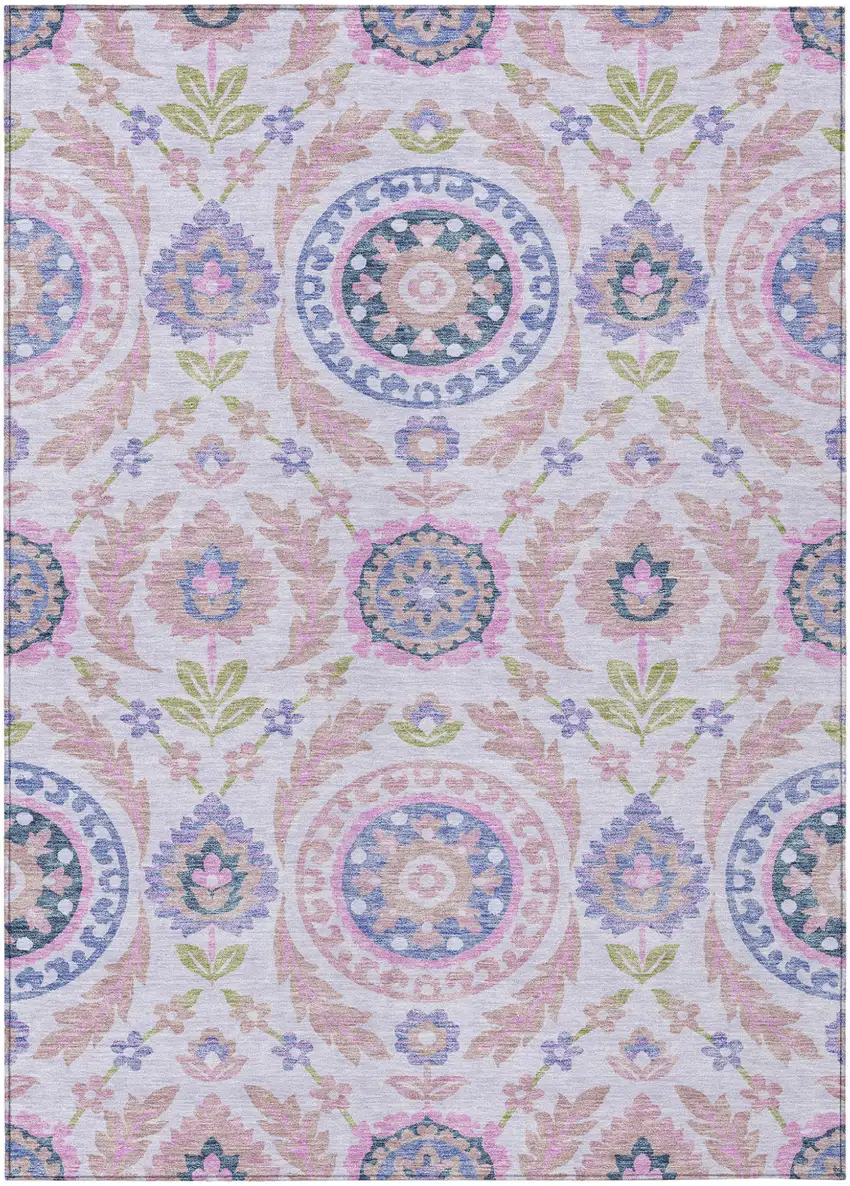 Blush Lavender And Purple Floral Washable Indoor Outdoor Area Rug Photo 1