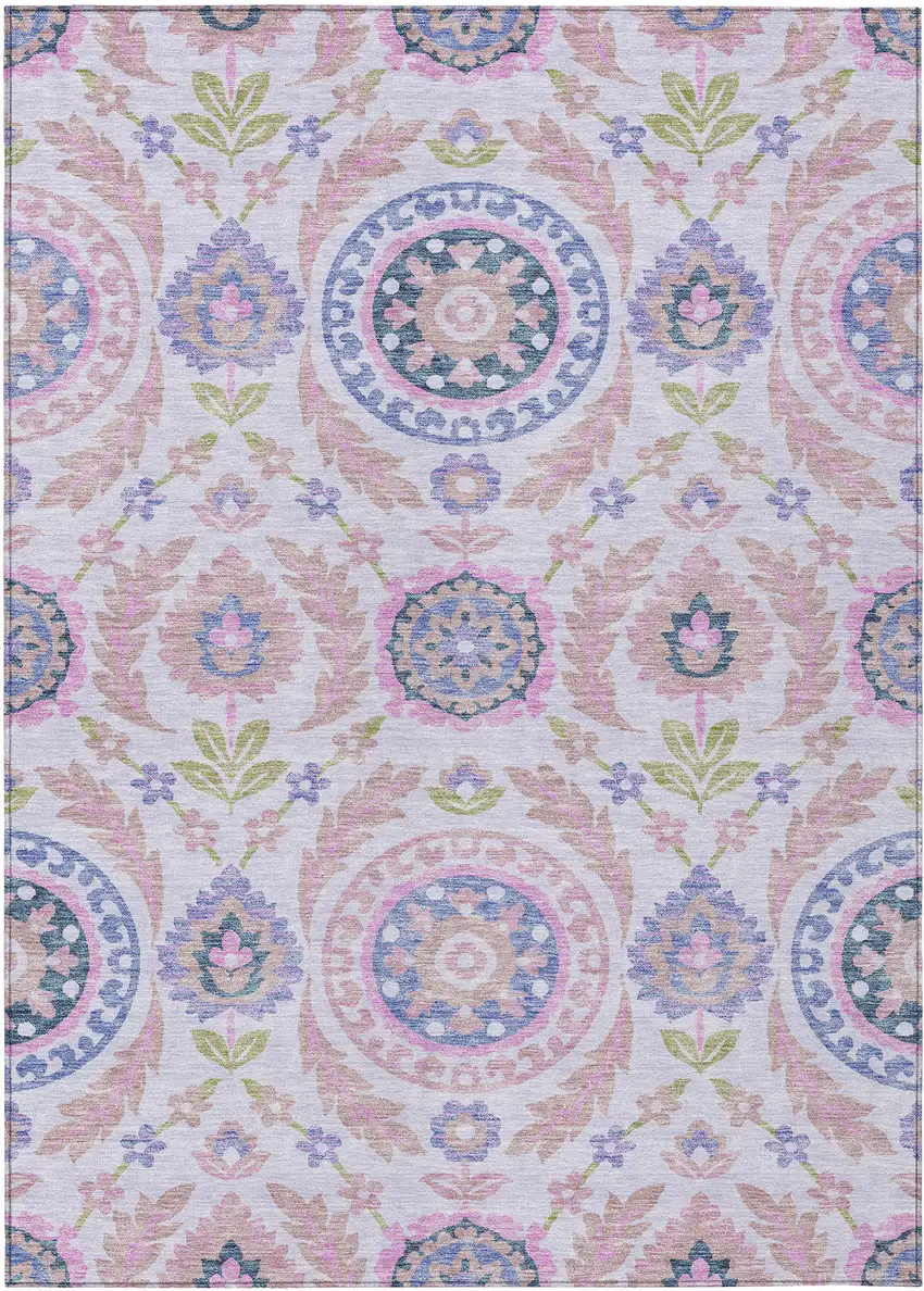 Blush Lavender And Purple Floral Washable Indoor Outdoor Area Rug Photo 1