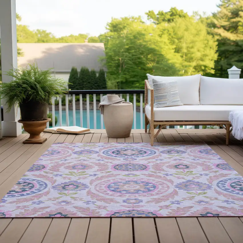 Blush Lavender And Purple Floral Washable Indoor Outdoor Area Rug Photo 9