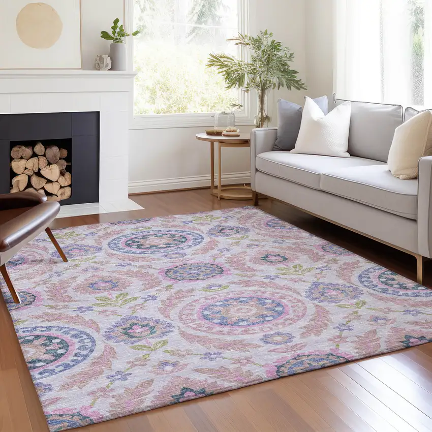 Blush Lavender And Purple Floral Washable Indoor Outdoor Area Rug Photo 7