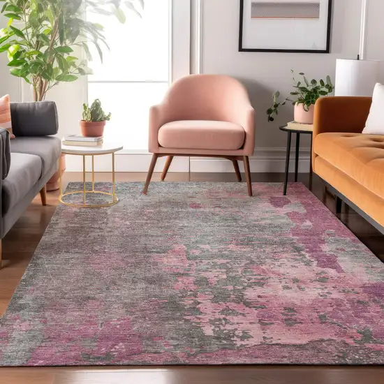 Blush Mauve And Gray Abstract Washable Area Rug With UV Protection Photo 5