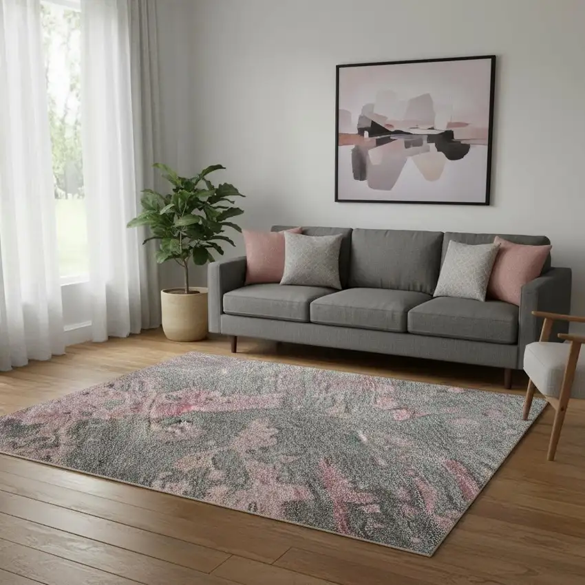 Blush Mauve And Gray Abstract Washable Area Rug With UV Protection Photo 2