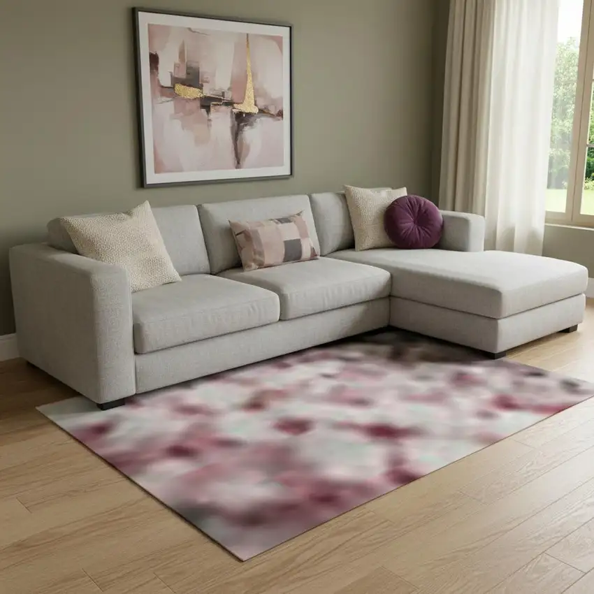 Blush Mauve And Gray Abstract Washable Area Rug With UV Protection Photo 2