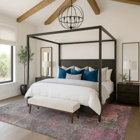 Blush Mauve And Gray Abstract Washable Area Rug With UV Protection Photo 4