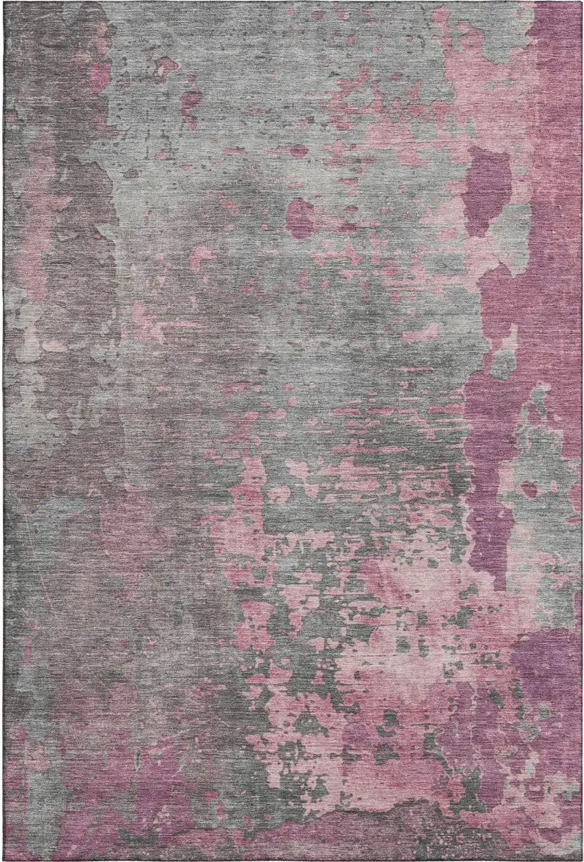 Blush Mauve And Gray Abstract Washable Area Rug With UV Protection Photo 6