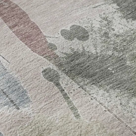 Blush Mauve And Gray Floral Washable Area Rug With UV Protection Photo 9