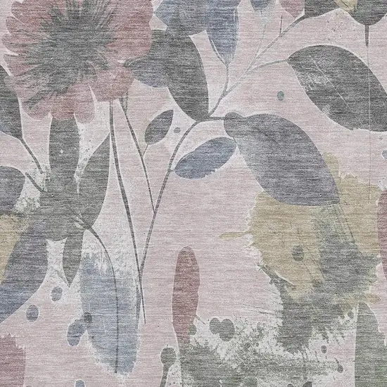 Blush Mauve And Gray Floral Washable Area Rug With UV Protection Photo 2