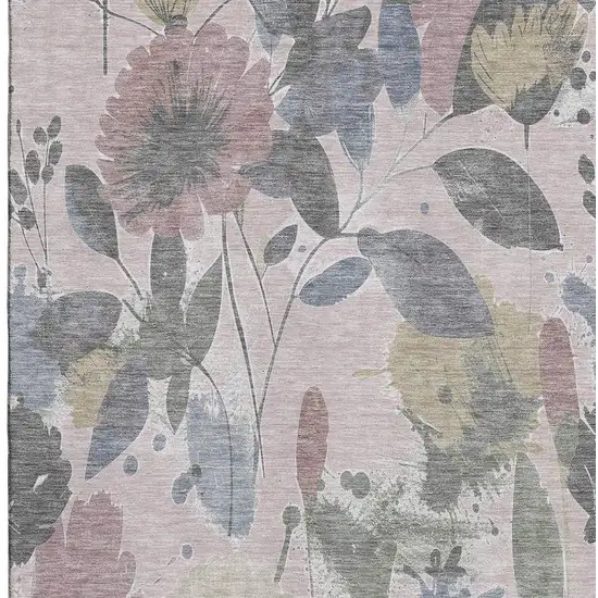 Blush Mauve And Gray Floral Washable Area Rug With UV Protection Photo 3