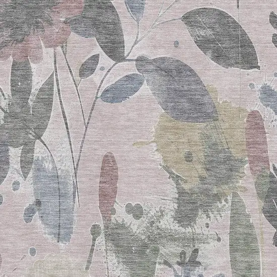 Blush Mauve And Gray Floral Washable Area Rug With UV Protection Photo 2