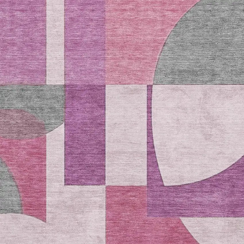 Blush Mauve And Ivory Abstract Geometric Washable Area Rug With UV Protection Photo 2