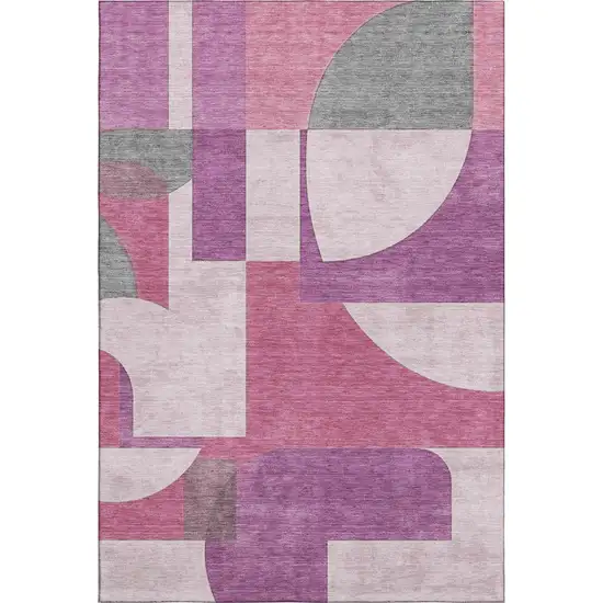 Blush Mauve And Ivory Abstract Geometric Washable Area Rug With UV Protection Photo 1