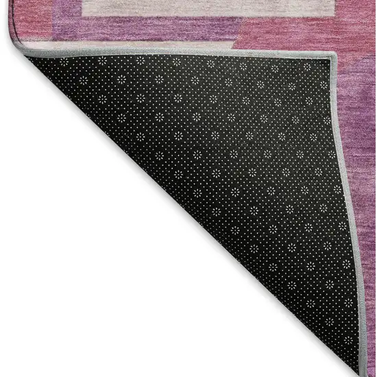 Blush Mauve And Ivory Abstract Geometric Washable Area Rug With UV Protection Photo 6
