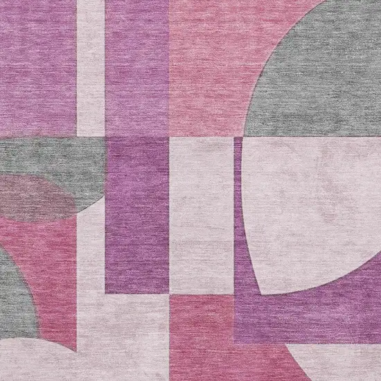 Blush Mauve And Ivory Abstract Geometric Washable Area Rug With UV Protection Photo 2