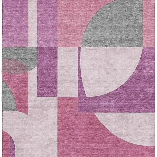 Blush Mauve And Ivory Abstract Geometric Washable Area Rug With UV Protection Photo 3