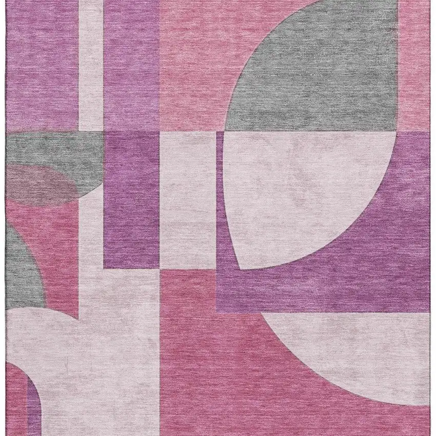 Blush Mauve And Ivory Abstract Geometric Washable Area Rug With UV Protection Photo 3