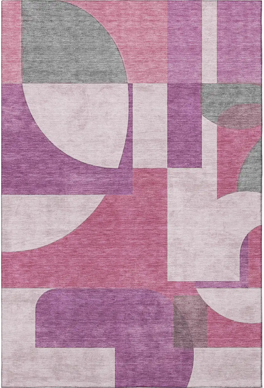 Blush Mauve And Ivory Abstract Geometric Washable Area Rug With UV Protection Photo 3