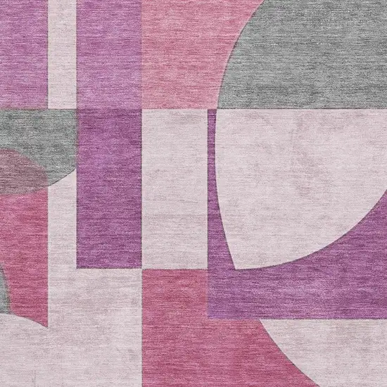 Blush Mauve And Ivory Abstract Geometric Washable Area Rug With UV Protection Photo 2