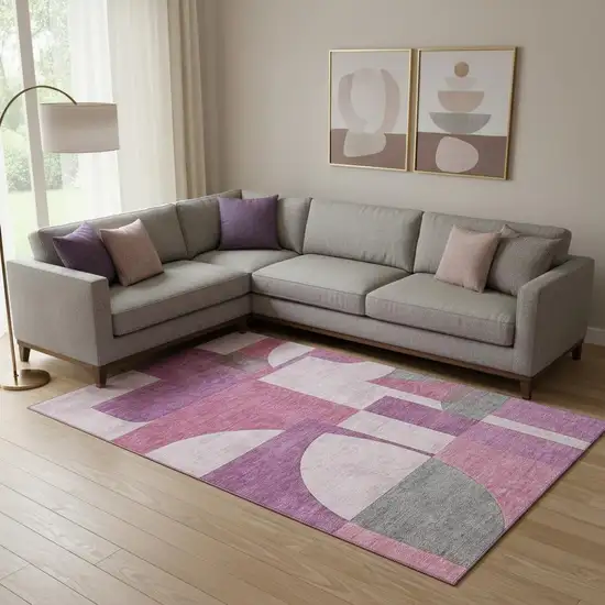 Blush Mauve And Ivory Abstract Geometric Washable Area Rug With UV Protection Photo 2