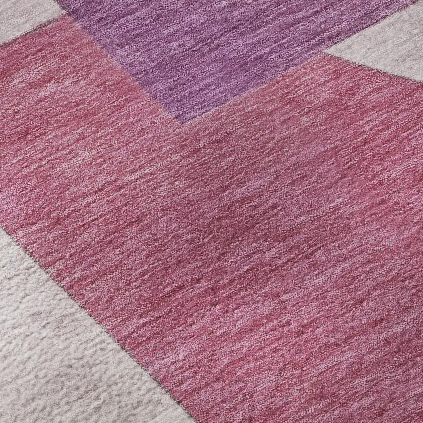 Blush Mauve And Ivory Abstract Geometric Washable Area Rug With UV Protection Photo 8