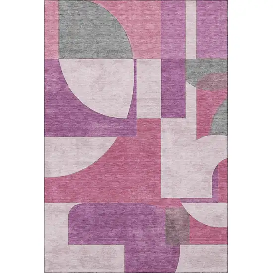 Blush Mauve And Ivory Abstract Geometric Washable Area Rug With UV Protection Photo 2