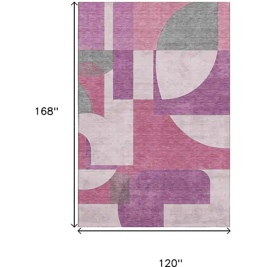 Blush Mauve And Ivory Abstract Geometric Washable Area Rug With UV Protection Photo 9
