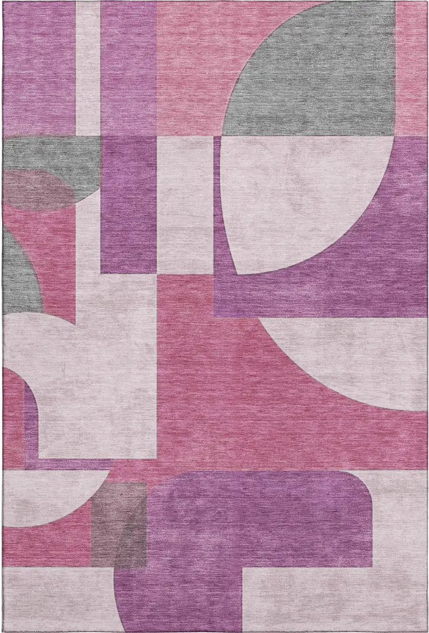 Blush Mauve And Ivory Abstract Geometric Washable Area Rug With UV Protection Photo 1