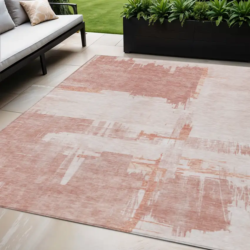 Blush Mauve And Ivory Abstract Washable Indoor Outdoor Area Rug Photo 1