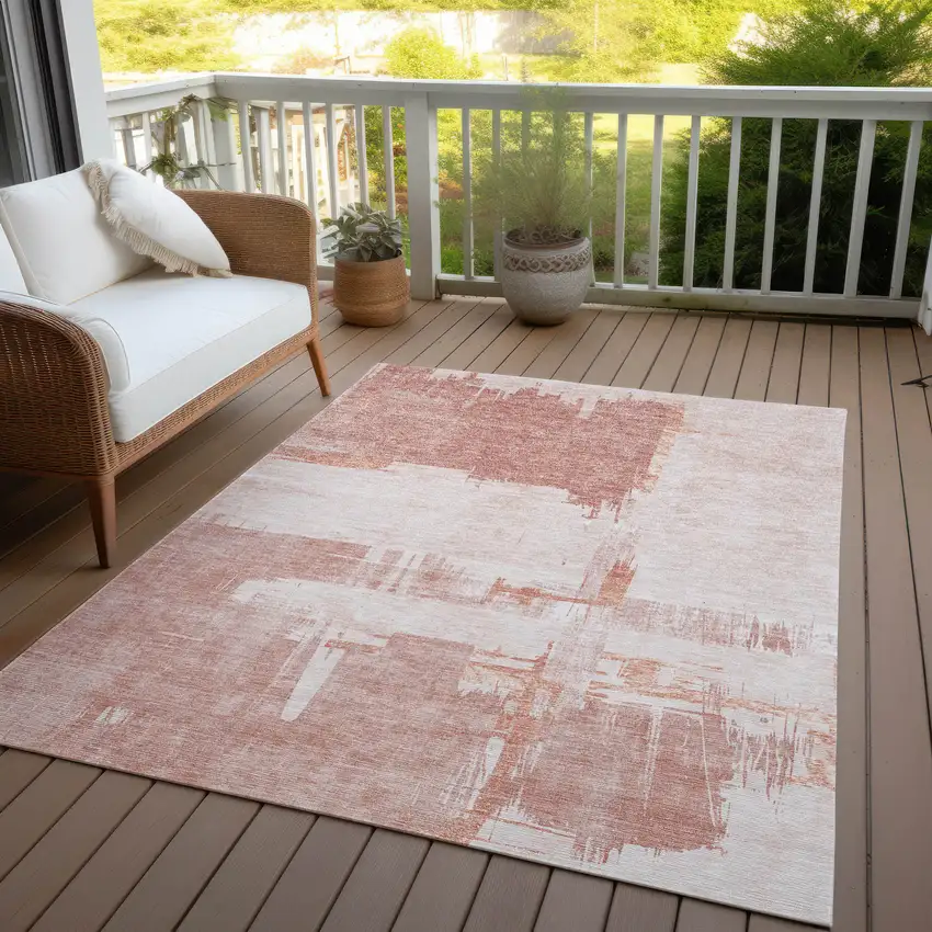 Blush Mauve And Ivory Abstract Washable Indoor Outdoor Area Rug Photo 8