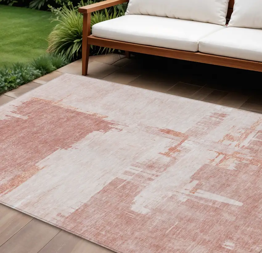 Blush Mauve And Ivory Abstract Washable Indoor Outdoor Area Rug Photo 1