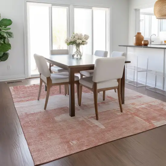 Blush Mauve And Ivory Abstract Washable Indoor Outdoor Area Rug Photo 7