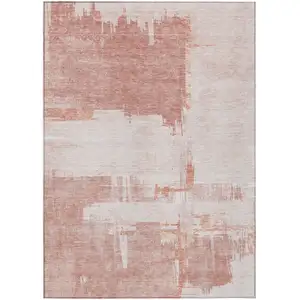 Photo of Blush Mauve And Ivory Abstract Washable Indoor Outdoor Area Rug